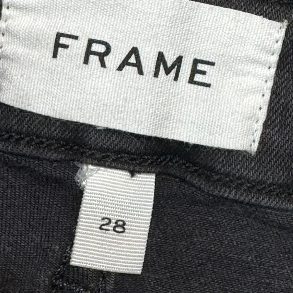 FRAME Le High Straight Ankle Jeans Black Distressed Frayed‎ Hem Size 28 - Picture 8 of 11